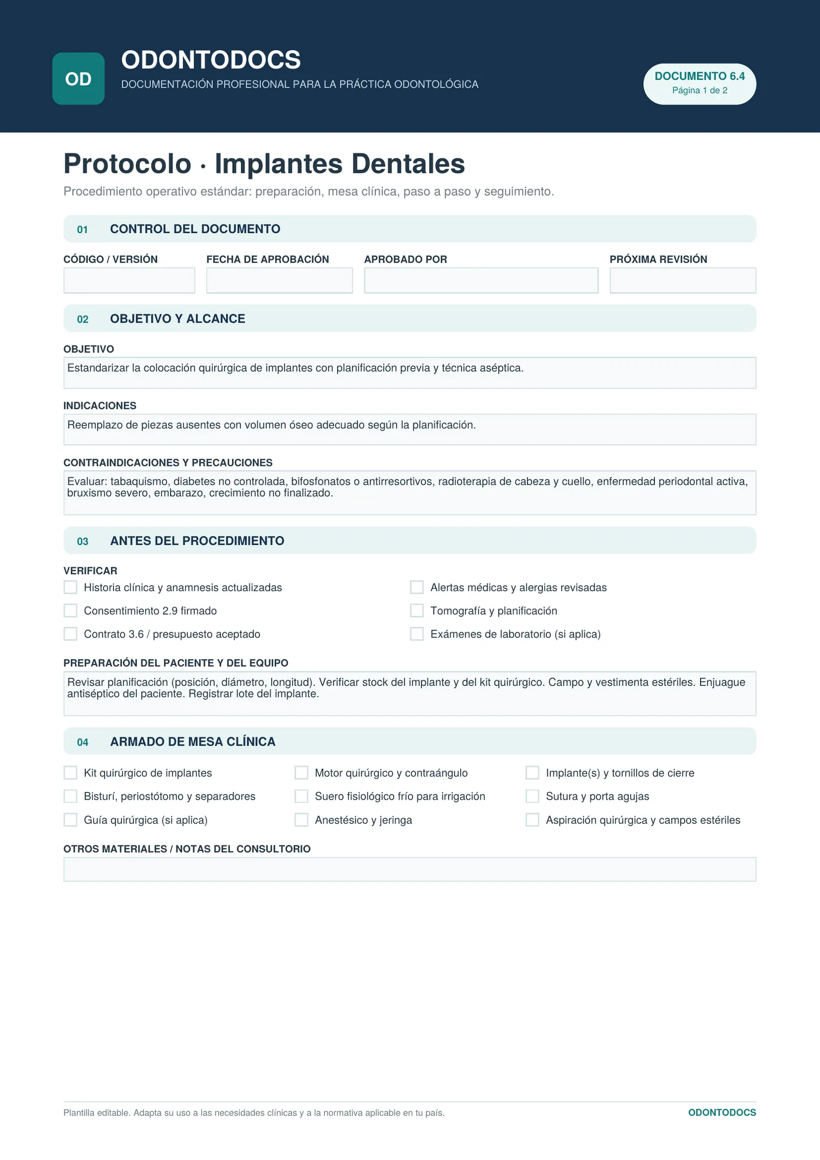 Protocolo · Implantes Dentales