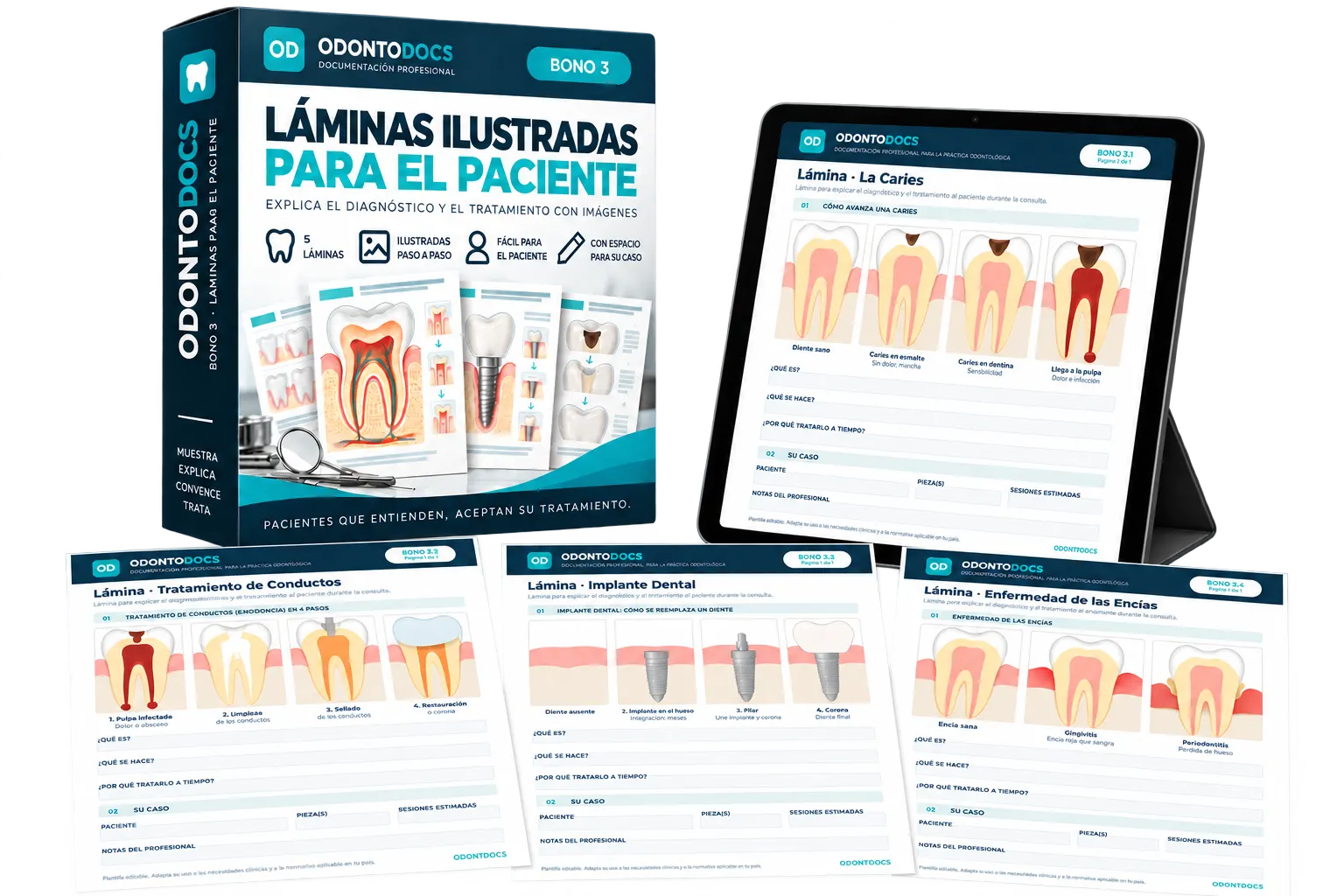 Mockup del bono 03: Láminas Ilustradas para el Paciente
