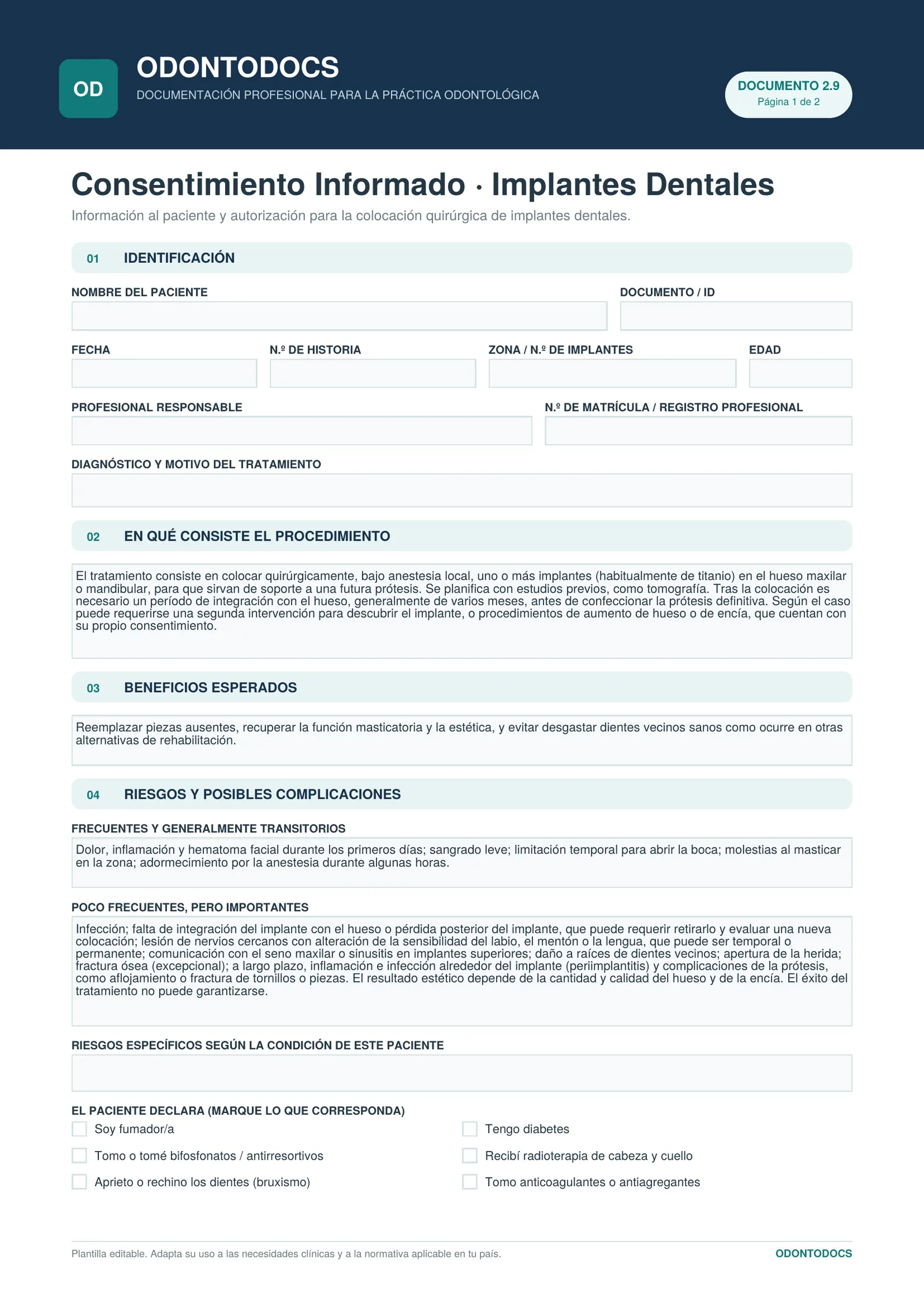 Consentimiento Informado · Implantes Dentales