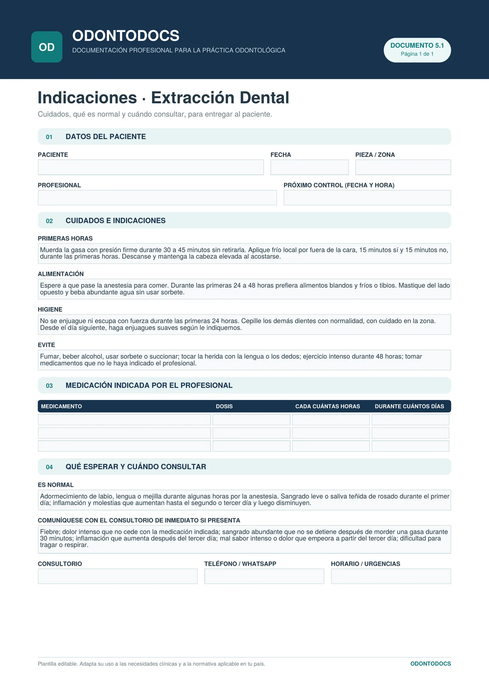 Indicaciones · Extracción Dental