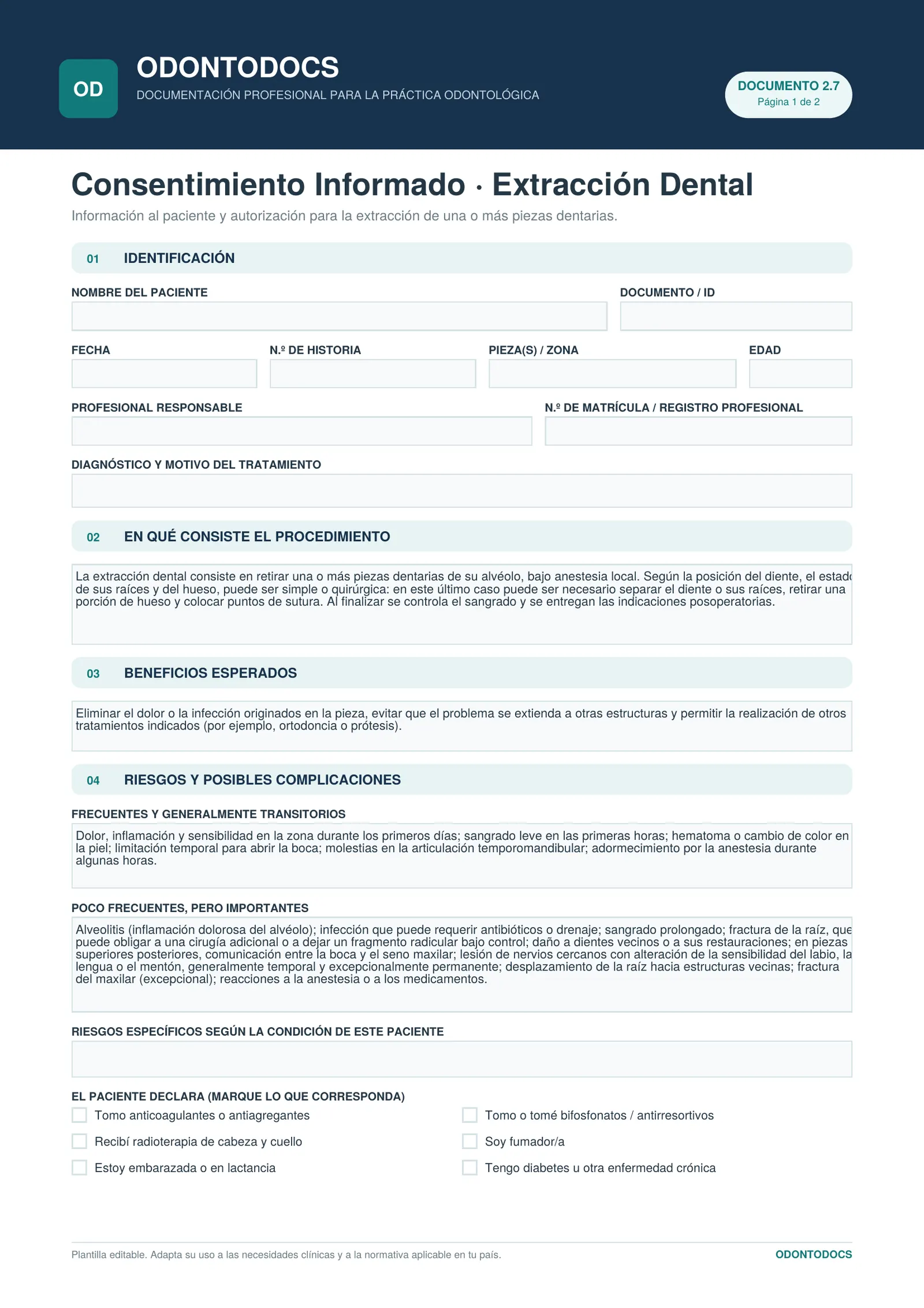 Consentimiento Informado · Extracción Dental