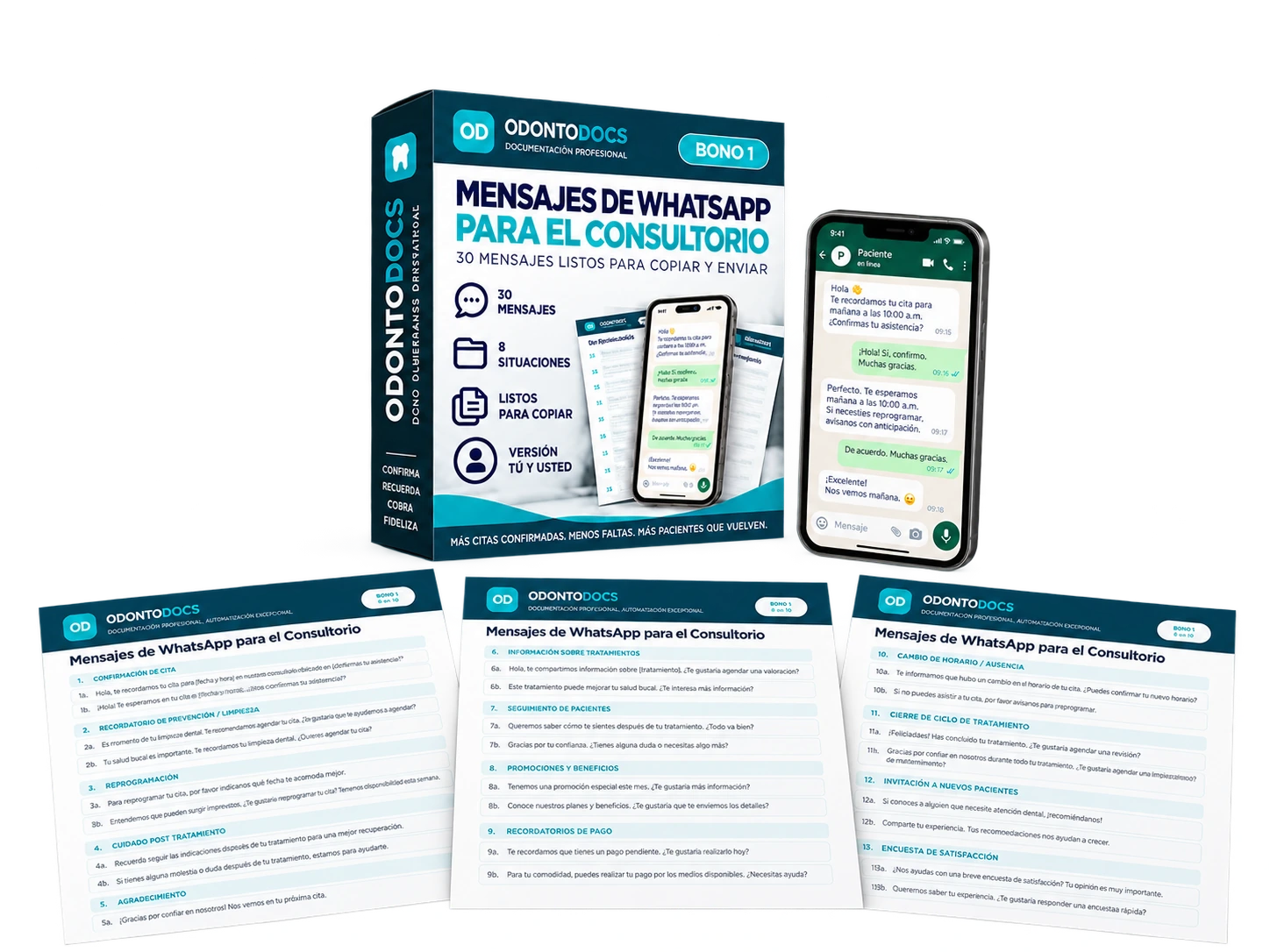 Mockup del bono 01: Mensajes de WhatsApp para el Consultorio