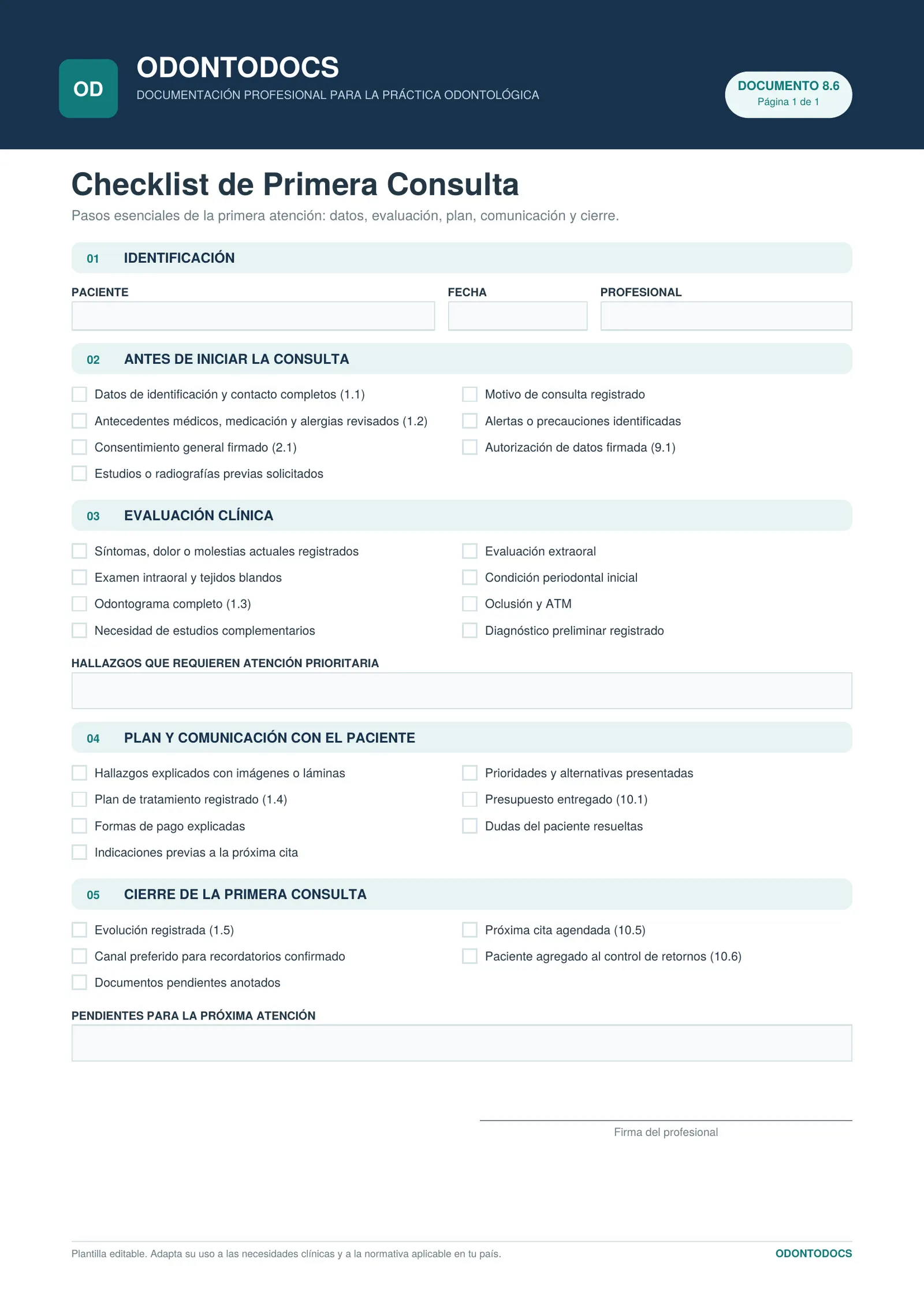 Checklist de Primera Consulta