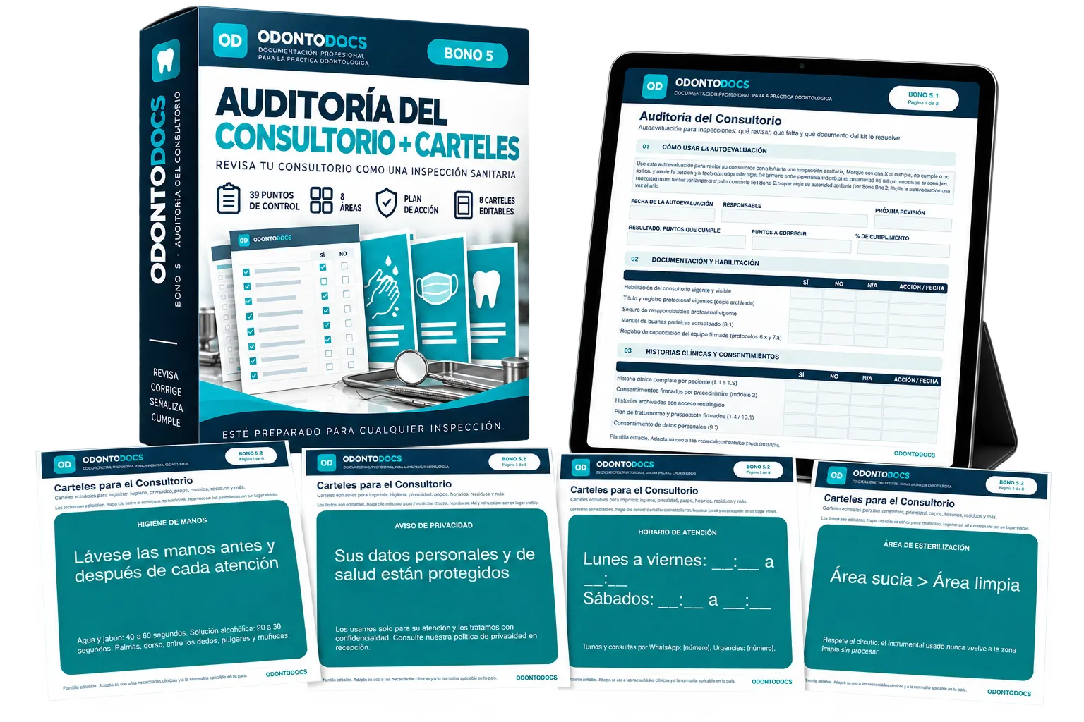 Mockup del bono 05: Auditoría del Consultorio + Carteles